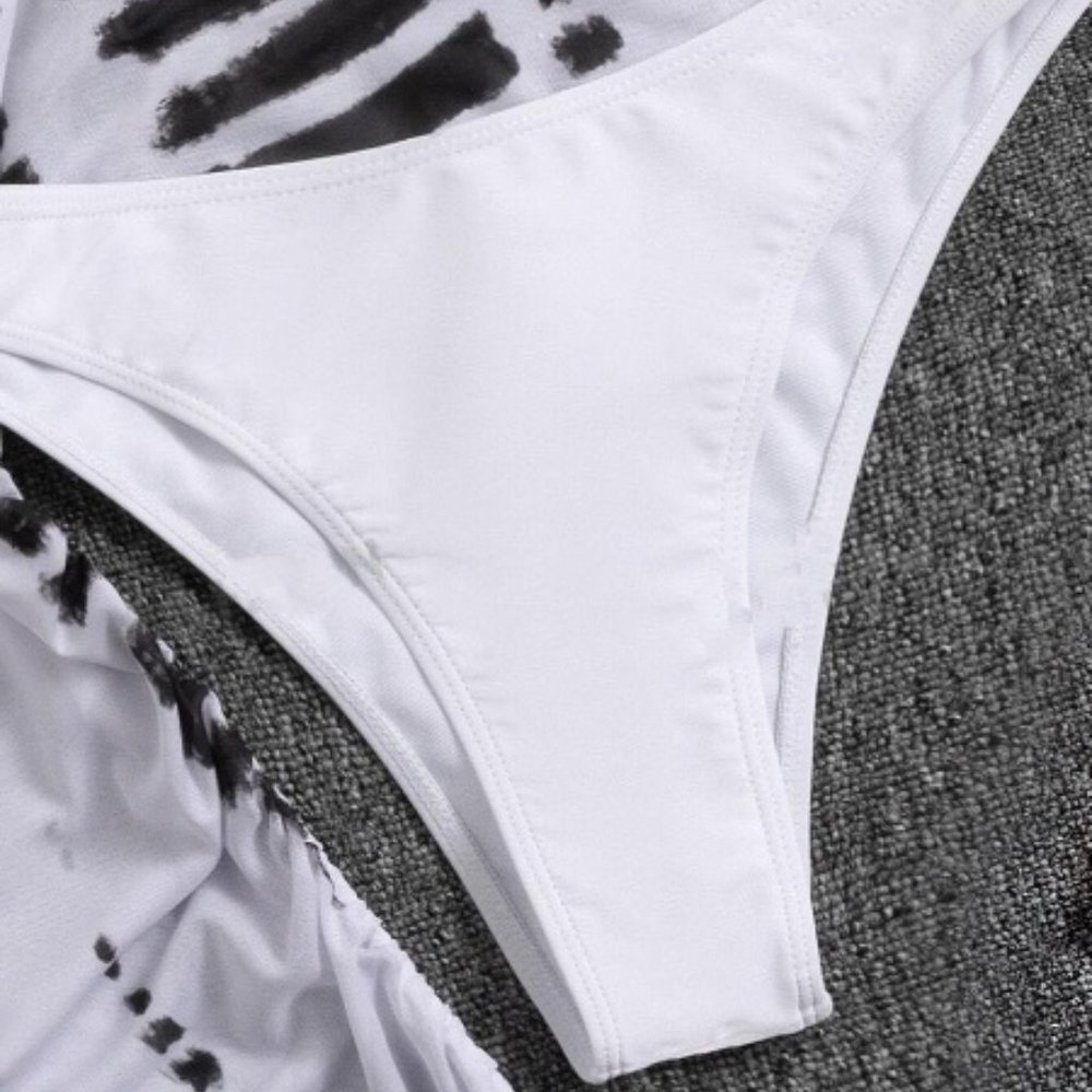 Black and White Halter Triangle Bikini Swimsuit With Cover Up - Picture 3 of 3